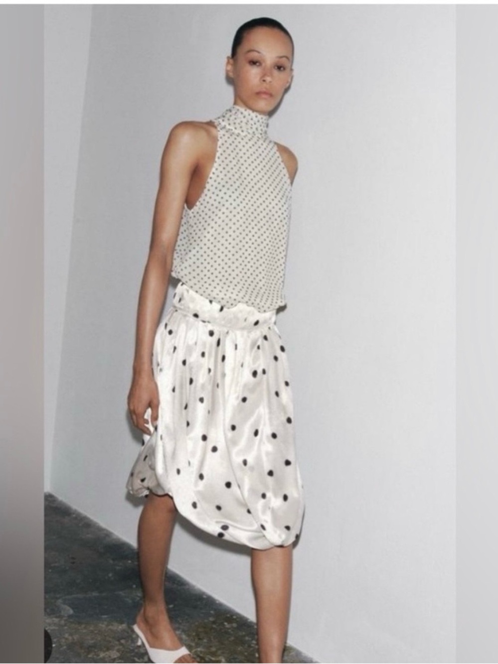 Zara Polka Dot Bubble Hem Satin Skirt
